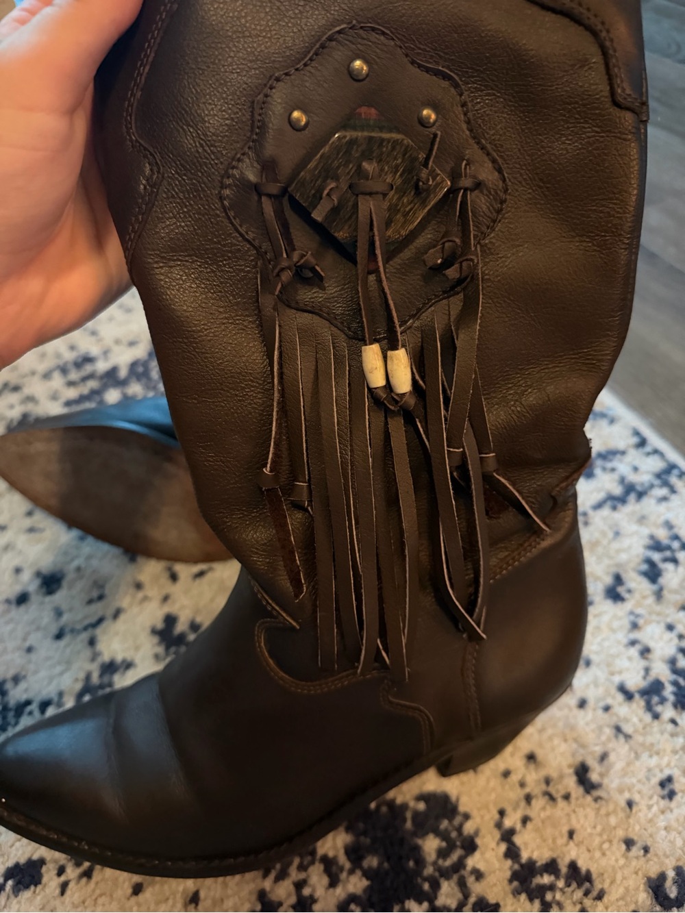 ❤️SOLD Fringed Western Leather Boots - Black - Picture 6 of 7